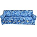 hyha Couch Cover, Floral Pattern, Stretch, Printed, 4 Pieces, Sofa Slipcovers, for 3 Separate Cushion Couch, Washable Furniture Protector for Dogs(Sofa, Starry Sky)
