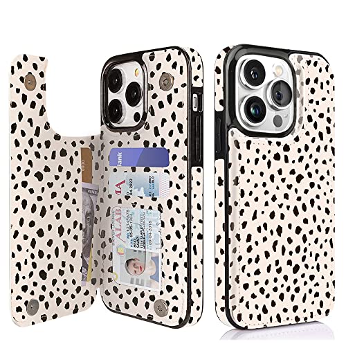 Image of uCOLOR Compatible with iPhone 13 Pro Wallet Case with Card Holder Slots Marble Flip Leather RFID Kickstand Phone Wallet Cover for Women and Girls 6.1 inch (Almond Latte Polka Dot, iPhone 13 Pro 6.1 inch)