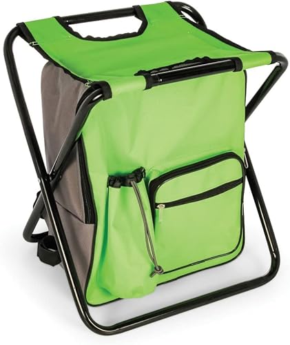 Camco 51909 - Mochila plegable para camping, senderismo, con bolsillos impermeables y patas resistentes para asientos, ideal para viajes, color verde