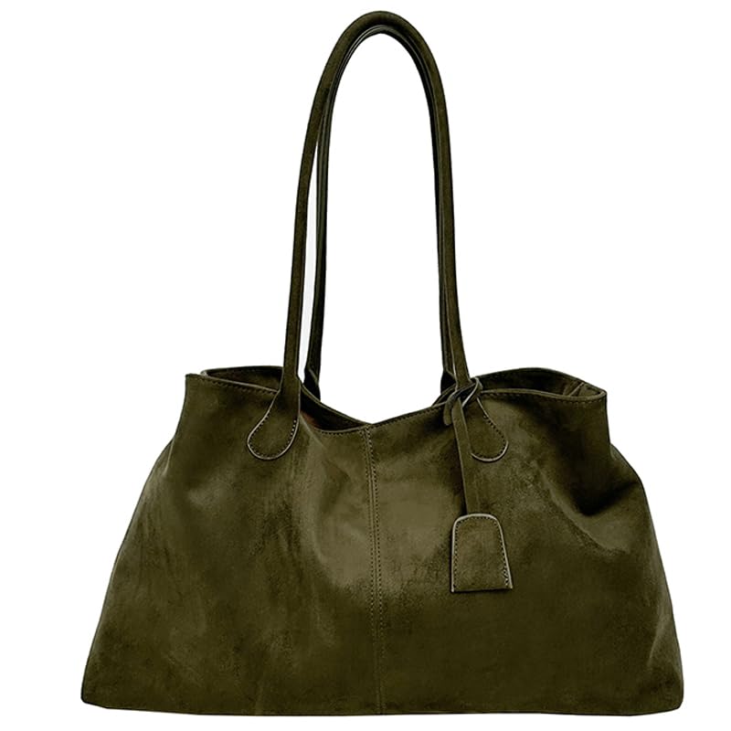 Sac à bandoulière en daim synthétique vert rétro de grande capacité