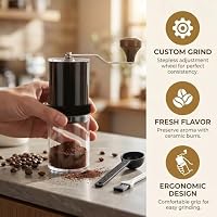 Manuelle Kaffeemühlen, Kleine Handkaffeemühle, Mahlwerk Kaffee, Kaffeebohnen Mahlgerät, Manual Coffee Grinder mit Keramikmahlwerk Reinigungsbürste Löffel für Reise, Camping, Espresso, Büro, Pour Over – Ansicht 5