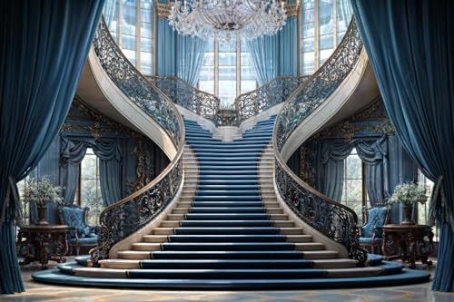Toile de fond bleu Kate accessoires photographe décor escalier cristal 3x2m - 2