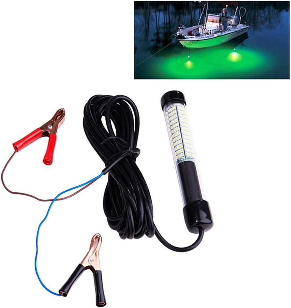 Hanchen LED Underwater Fishing Light 12V 10.8W Green White Blue Light 180pcs LED 1080LM Fishing Light Attractants Lures for Night Fishing in Fresh Water Saltwater (Green Light)