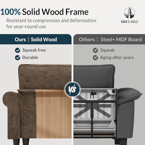 Image of HERA'S HOUSE Modular Sectional Sofa and Chair Set for Living Room 3-Piece | Mid-Century Modern 5-Seater Cloud Sofa Set, Grayish Brown, Rolled Arms & Nailhead Trim, Wider Seats, Chenille Furniture Set