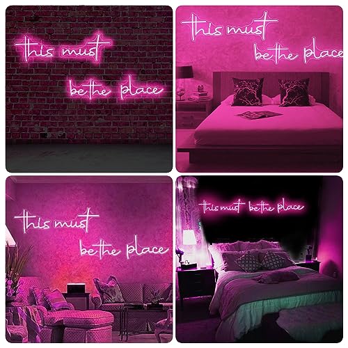 Image of This Must Be the Place Neon Signs 80.5 inch x 14.3 inch Pink LED Light Up Signs for Wall Decor | This Must Be The Place Sign for Bar Cafe Man Cave Anniversaries Wedding Backdrop