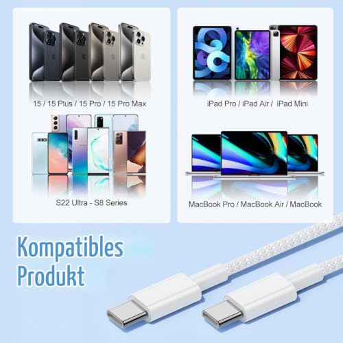 USB C Kabel 2M, 60W Braided USB C auf USB C Schnellladekabel Ladekabel für Apple iPhone 18/17/17 Pro Max/16e/16 Pro/16 Pro Max/15 Plus… – Ansicht 6