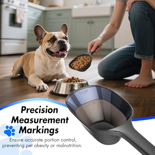 Image of Small Food Scoop 2 PACK,1 Cup Capacity Dog Food Scoop With Measuring Lines For Dog, Puppy and Cat Coffee Bean Scoop, Flour Scoop (Black)