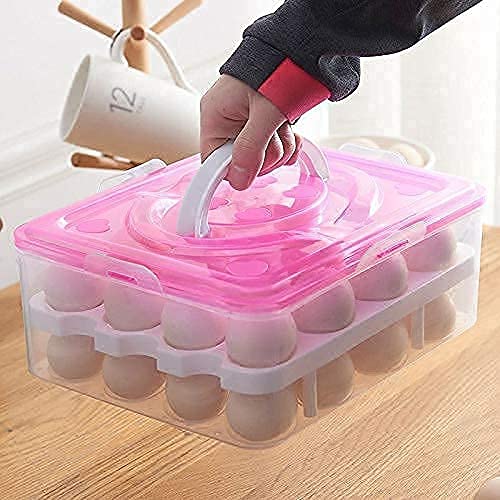 Double Layer All in One Egg Storage Box/Food Storage Box/Vegetable Storage Basket/32 Grid Egg Holder with Tray Plastic Carrier Cases/Double Layer Egg Box