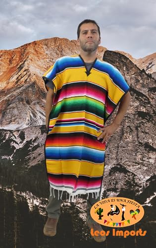 Leos Imports Authentic Traditional Mexican Serape Poncho Adult Unisex One Size, hand woven in Mexico with soft acrylic fibers3