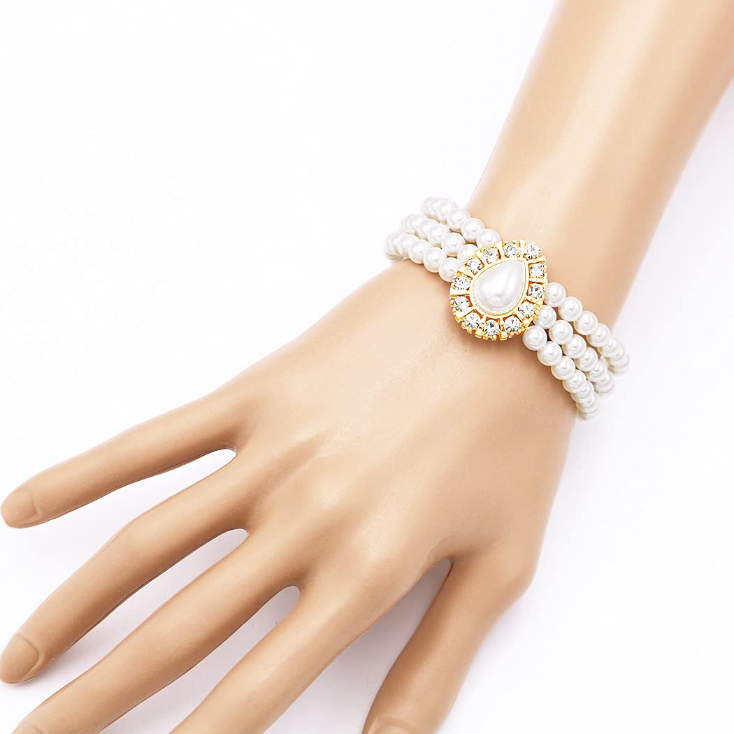 Rosemarie & Jubalee Set di 3 collane girocollo da donna, con perle finte a goccia, bracciale e orecchini a clip, da sposa, 27,9 cm + 7,6 cm di estensione
