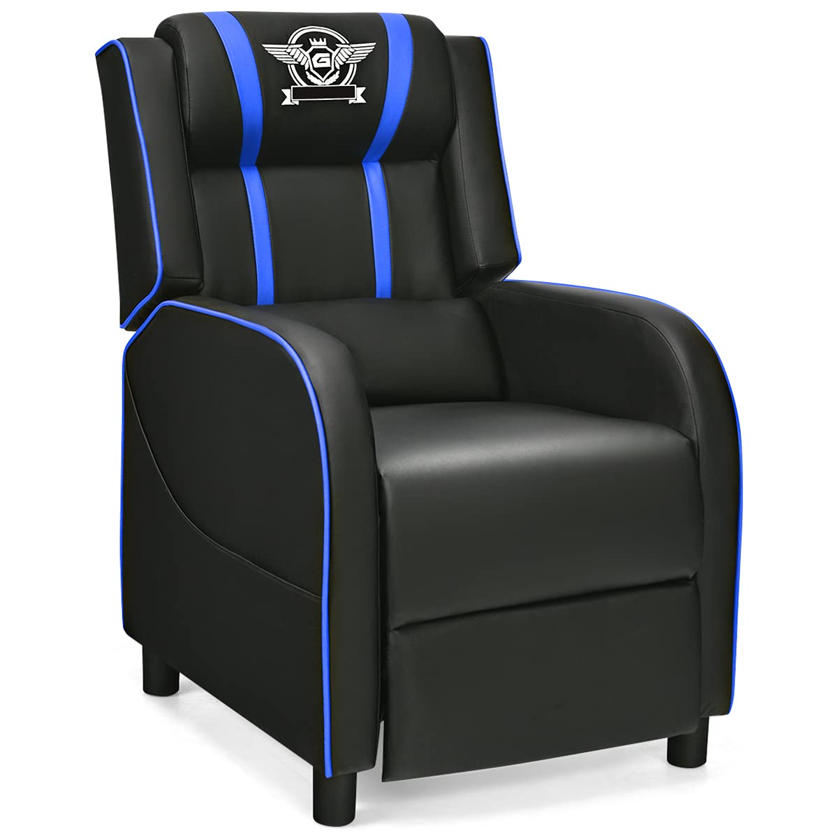 COSTWAY Gaming Chair, Adjustable Racing Style Gaming Recliner Armchair with Footrest, Headrest and Lumbar Support, Ergonomic PU Leather Office Lounge Sofa Home Theater Seating (Black+Blue)