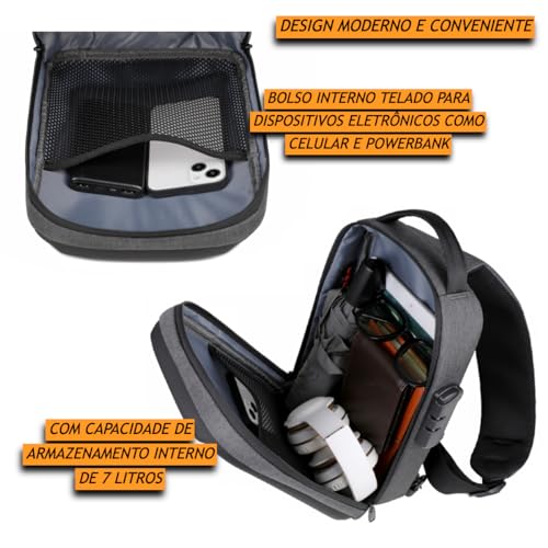 TOKSHOP Mochila Transversal de Ombro Lateral Anti Furto Impermeável Shoulderbag Tiracolo Unissex com