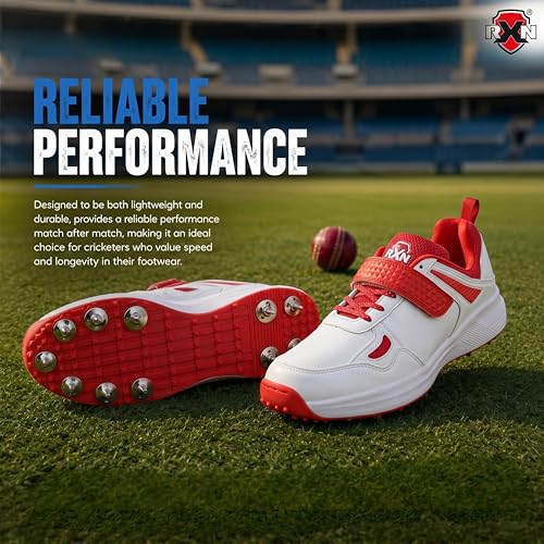 Image of RXN Victor Bowling Metal Spike Cricket Shoes for Men & Women | Cricket Spike Shoes with Phylon Sole, TPU Outsole & Synthetic Leather Upper Comes with Extra Nails & Keys to Tighten