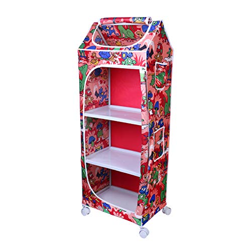 Image of Little One's | 4 Plastic Shelves Baby Foldable Wardrobe (Made in India), Unbreakable Material, (Steel Structure) | Jungle Red | H4 /AR