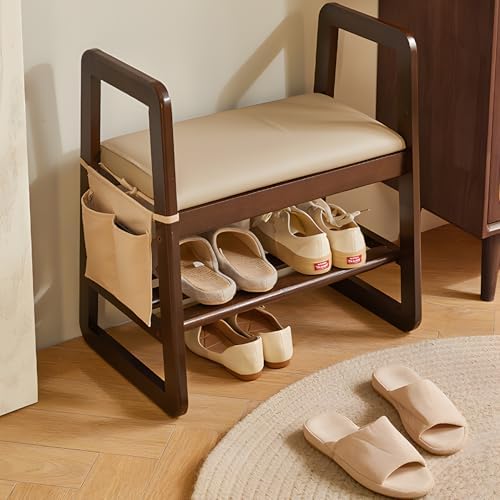 Banc de rangement moderne en bois avec coussin élégant en similicuir