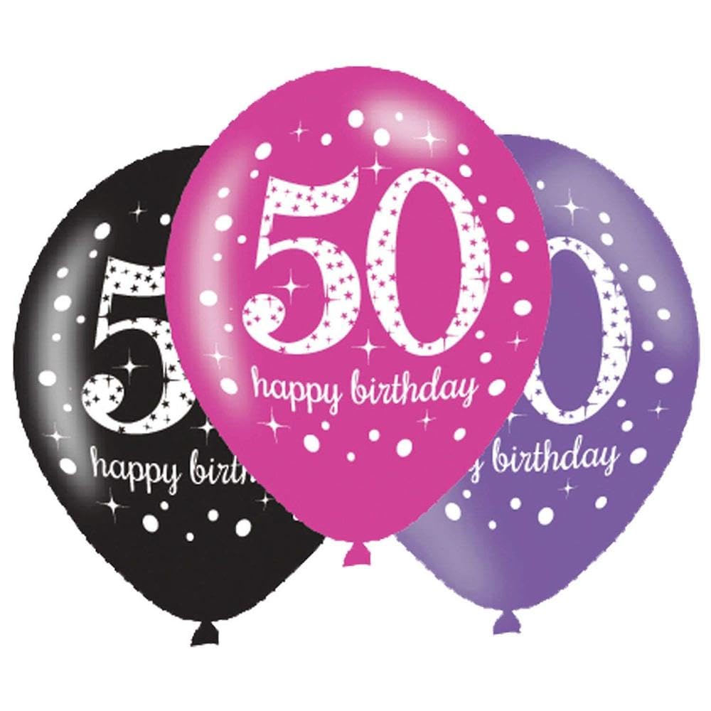 Amscan 9900878 - Pink Sparkling Celebration 50th Birthday 11 Inch Latex Balloons - 6 Pack