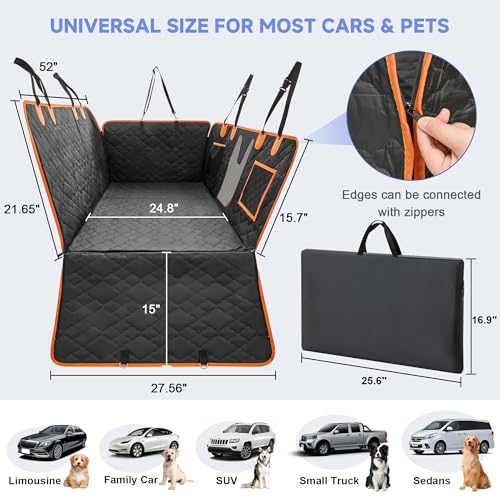 Hundesitzabdeckung für Rücksitz - Rücksitzverlängerung für Hunde mit hartem Boden hält 400 lbs, wasserdichter Autositzschutz für Hunde mit Mesh-Fenster, schwarze Hundehängematte für Auto, SUV, LKW
