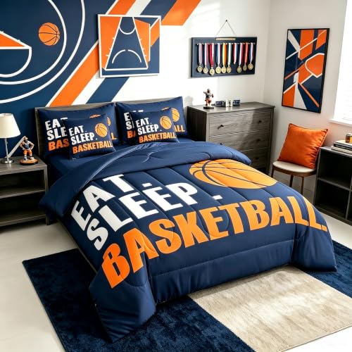 Image of Feelyou Basketball Comforter Set Queen 7 Piece for Boys Girls Women Men