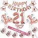 21st Birthday Decorations Party Supplies - Rose Gold 21 Birthday Balloon Number, Rose Gold Confetti Balloons, 21 Birthday Cake Topper, Birthday 21 Sash, Birthday Party Supplies 21 by QIFU