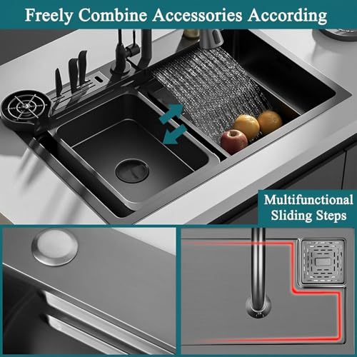 Évier de cuisine professionnel cuve profonde avec robinet extractible orientable