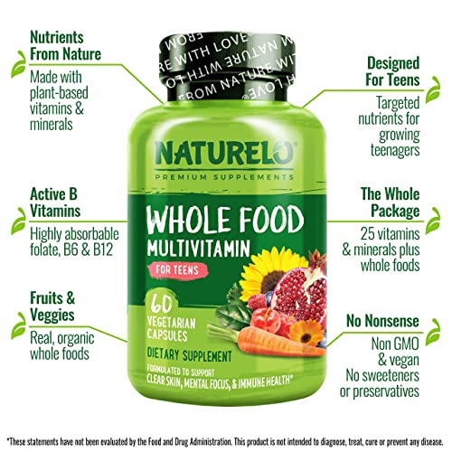 Naturelo Whole Food Multivitamin For Teens - Vitamins And Minerals For Teenage Boys And Girls - Supplement For Active Kids - With Organic Whole Foods - Non-Gmo - Vegan & Vegetarian - 60 Capsules #TOP3