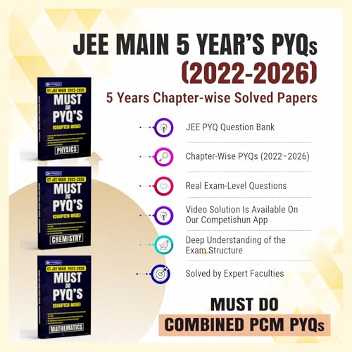 Image of COMPETISHUN JEE Main PYQ PCM 3 Book Combo Set Physics Chemistry Mathematics Chapterwise Solved Papers Must Do PYQs Previous Year Questions 2026-2022