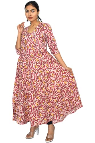 Image of JAIPUR HAND BLOCK Cotton Sleeveless Long Flared A Line Dress|Gown (S00063)