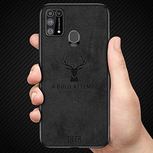 Image of Deer Series Shockproof Anti Slip Leather Finish Soft TPU Case Cover for Samsung Galaxy M31 - Black