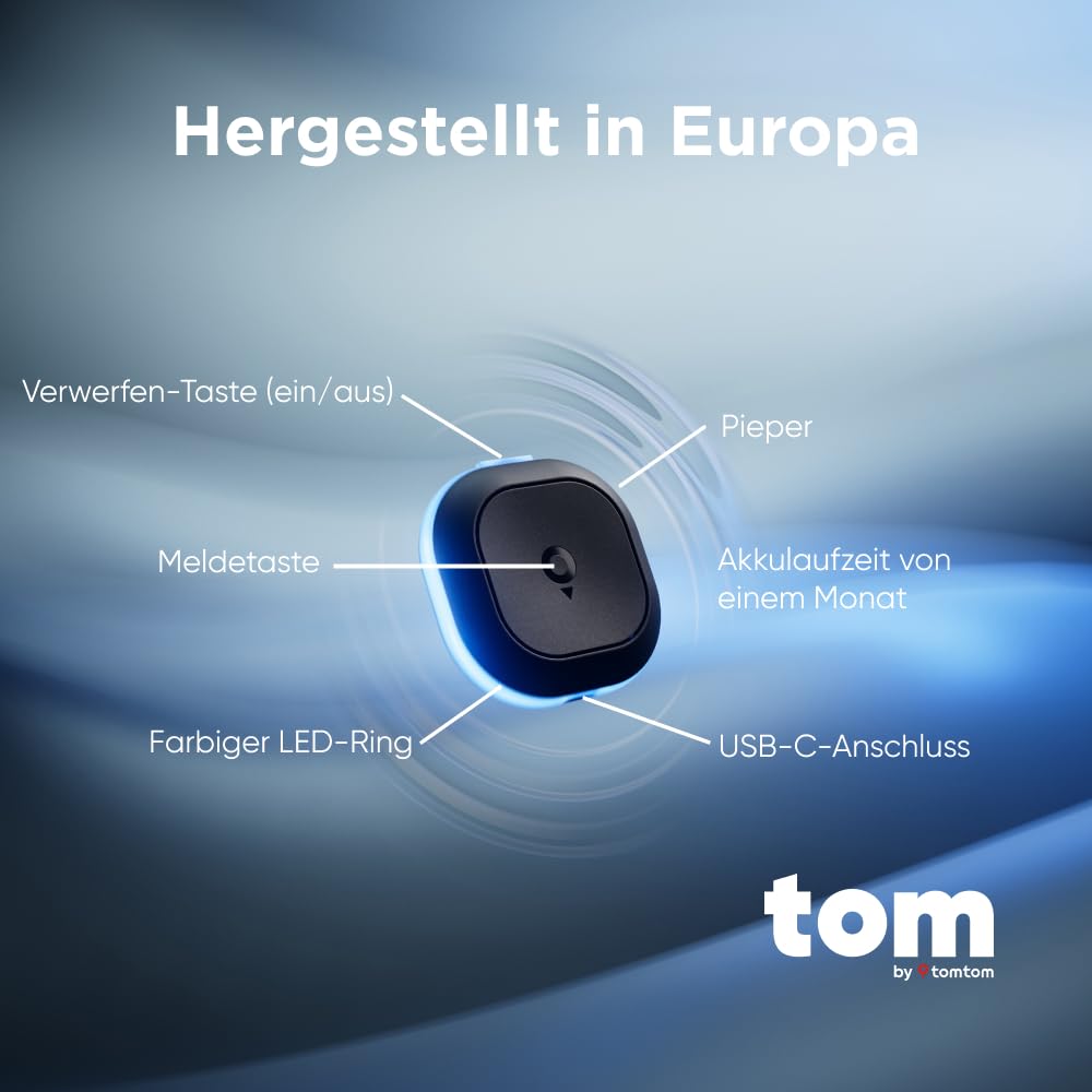 TomTom Verkehrsalarm Blitzerwarner für Auto – Warnt vor festen & mobilen Blitzern, Staus | Ohne ABO | CarPlay & Android Auto | Made in Europe | Tom by TT Premium Pack