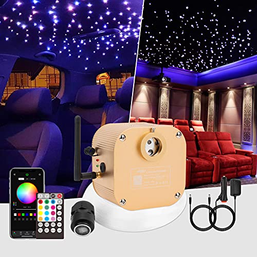 CHINLY 16W Twinkle 300pcs 9.8ft (0.03in+0.04in+0.06in) RGBW Bluetooth APP/Remote LED Fiber Optic Star Ceiling Lights Kit +Adapter+Cigarette Lighter for Car/Room
