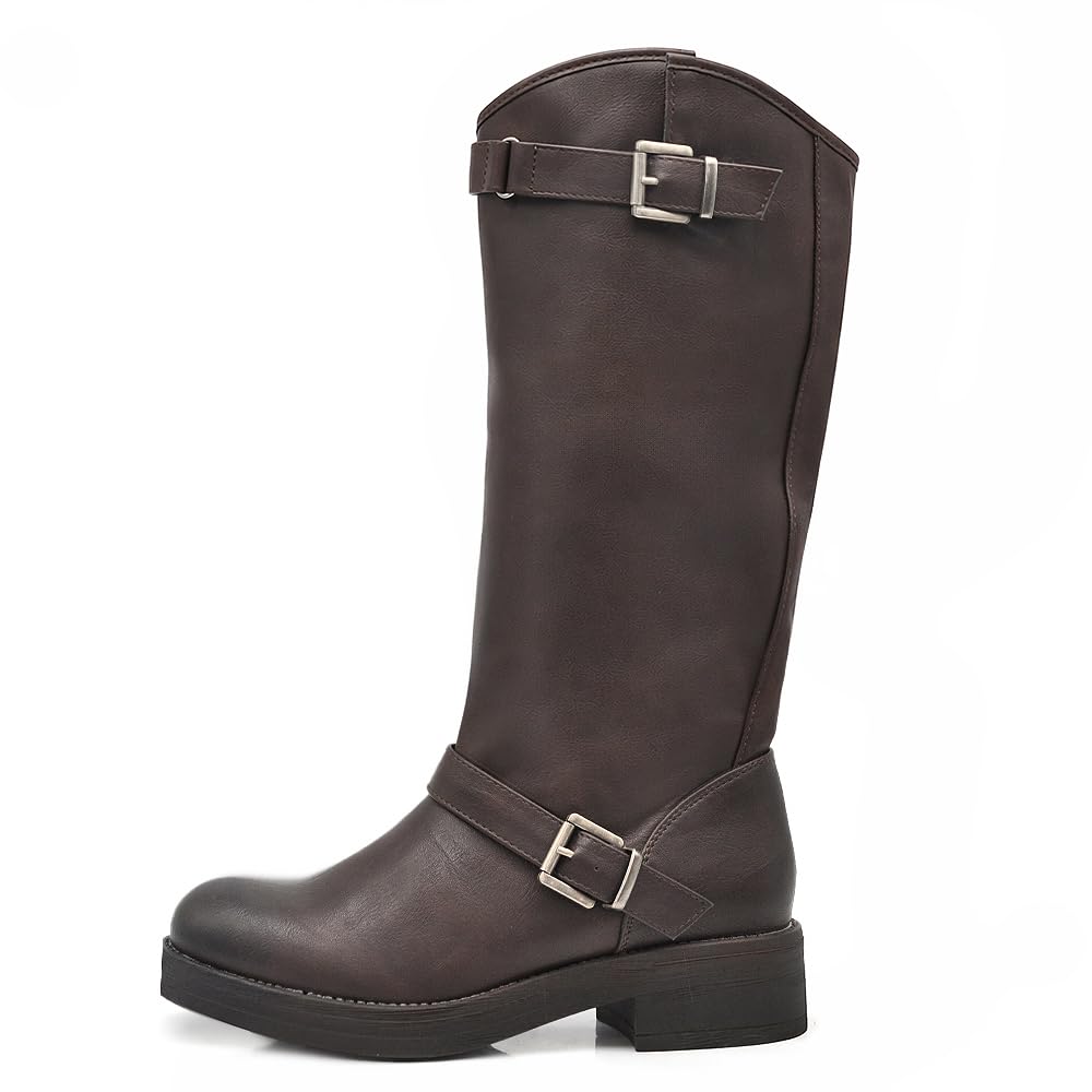 IF Fashion Scarpe Stivali da Donna Al Polpaccio Biker Motociclista Con Fibbie Anfibi