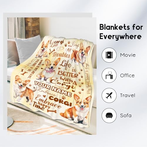 Custom Corgi Blanket, Corgi Lovers Gift, Cute Soft Throw Gifts for Girls Boys Women, Cozy Flannel Throw Blankets for Couch Office, 40"x50"