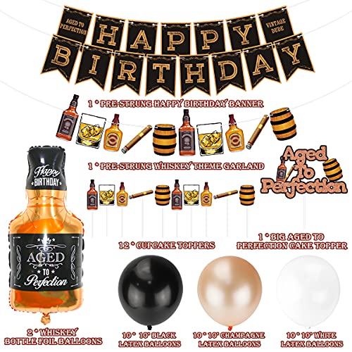 Whiskey Birthday Party Decorations, Aged to Perfection Birthday Party Supplies Whiskey Birthday Banner Garland, Whiskey Cake Toppers, White Black Champagne Gold Balloons 2 Whiskey Birthday Party Decorations, Aged to Perfection Birthday Party Supplies Whiskey Birthday Banner Garland, Whiskey Cake Toppers, White Black Champagne Gold Balloons - Image 3