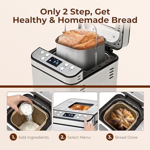 Image of Rosewill 25-in-1 Automatic Bread Maker Machine with 3 Loaf Size up to 2 Lb, 700W High Power Dual Heater Bread Maker with BPA-free Nonstick Coating Pan, Max 15 Hours Delay Timer, Low Noise - Silver