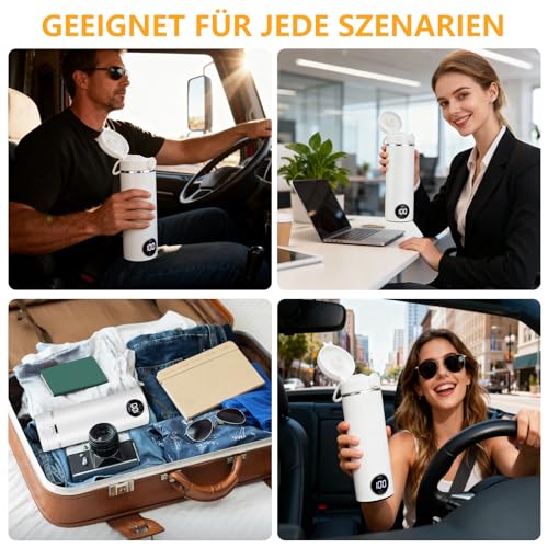 GuKKK Reisewasserkocher, 450ml Mini Wasserkocher,Fahrzeug Beheizter 12V, Auslaufsicher,6 Temperatureinstellungen Wasserkocher Auto, Unterwegs Heizung Automatisch Abschalten für Auto Lkw Camping