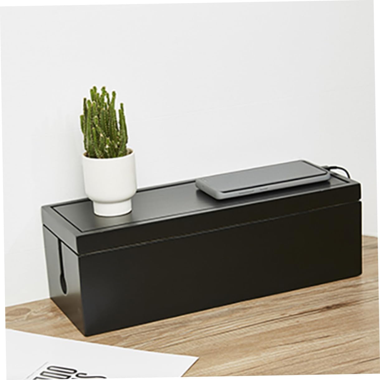 Caja de Enchufes de Madera Negra Grande para Organización