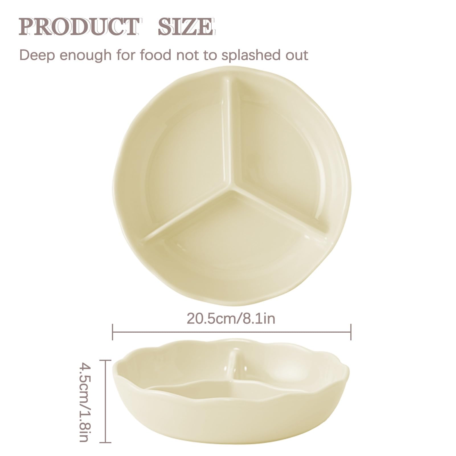 Lot de 3 assiettes divisées – Plateau de service réutilisable en céramique avec 3 compartiments, passe au micro-ondes et au lave-vaisselle, plateau de contrôle des portions de 20,3 cm, pour adultes