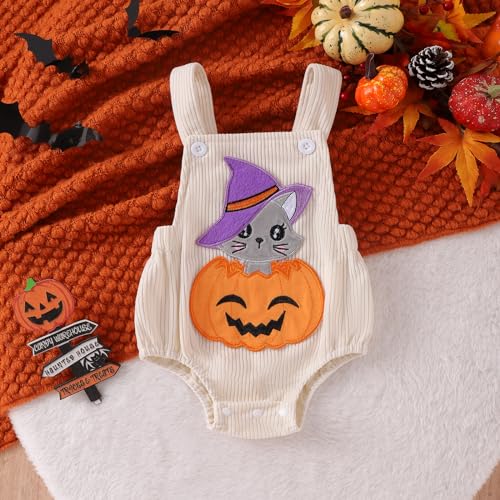 Newborn Baby Boy Girl Halloween Pumpkin One Piece Suspender Overalls Short Jumpsuit Romper Corduroy Bib Pants2