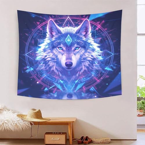 Tapisserie murale loup 3D effet art mural en tissu pour chambre et salon