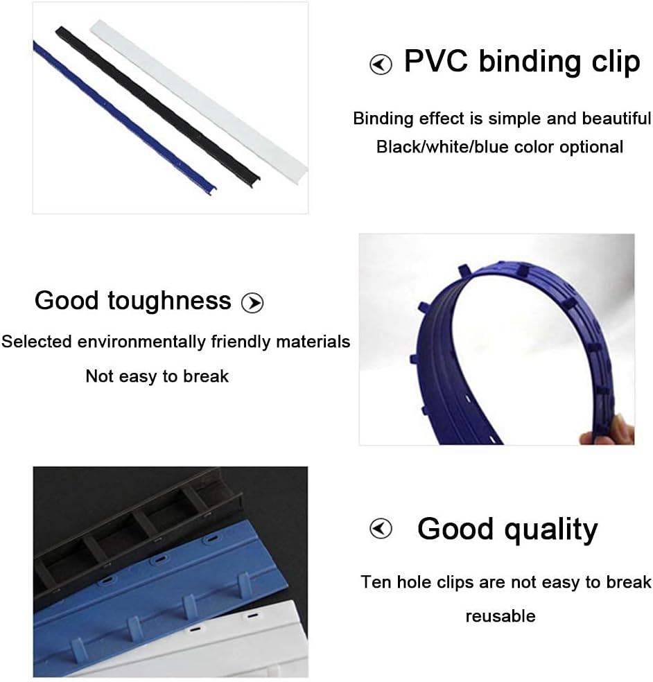 Consumable Parts of The Binding Machine - 10-Hole Folder 3/5 7.5/10 12.5/15 17.5 20mm Black Blue White Clip, Suitable for Office School documents,White,3mm (Blue 3mm)