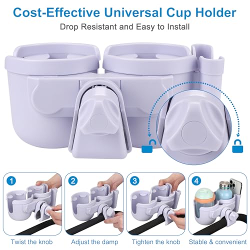 Image of Accmor Stroller Cup Holder with Phone Holder, Bike Cup Holder, Universal Cup Holder for Uppababy Nuna Doona Strollers, 2-in-1 Cup Holder for Walker, Wheelchair, Scooter