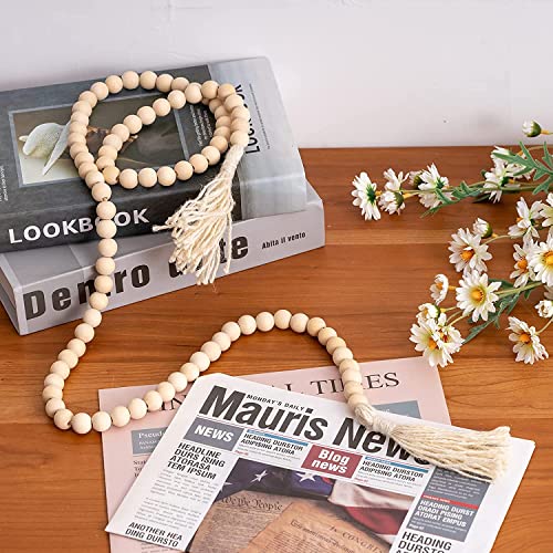 Meetyamor Wooden Beads, 58 Inch Farmhouse Wood Beads Garland For Boho Decor With Tassels, Christmas Garlands Rustic Country Decor For Coffee Table, Home, Living Room, Bedroom #TOP3
