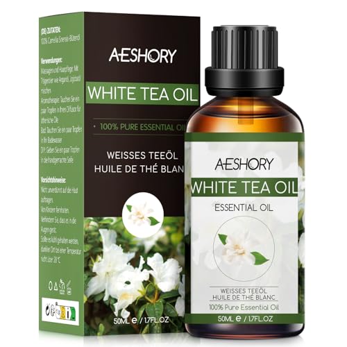 AESHORY Aceite Esencial de Té Blanco 50ML, Natural Aceite de Aromaterapia de Té Blanco, Aceites de Fragancia Premium para Humidificador, Masaje, Baño, Cuidado la Piel, Relajación y Calma