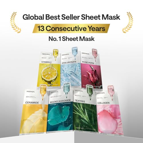 Image of MEDIHEAL Essential Face Mask [PDRN] Healthy Glow 10 pcs. with 99% Purity White Rose PDRN for Glass Skin, Pore Care, Skin Firming - Home Skin Care & Vegan Formula Korean Beauty Sheet Mask