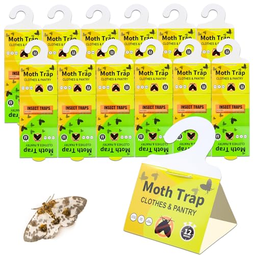 PIWOSGOL 12 pcs Trampa Polillas Alimentos Trampa para Polilla Trampa para Plagas de Polillas para Ropa Armario para Cocinas y Almacenamiento de Alimentos