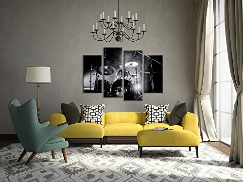 Ihappywall Music Series 4 Piece Wall Artwork Rock Band Shelf Drum Set With Lights In Black And White Background Modern Home Decor For Living Room Bedroom #TOP2