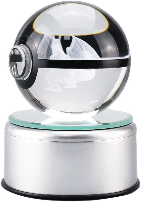 Crystal Pokeball 3D Go Ku Crystal Ball Night 7 LED Color Changing Inspire Engraved 8cm Base