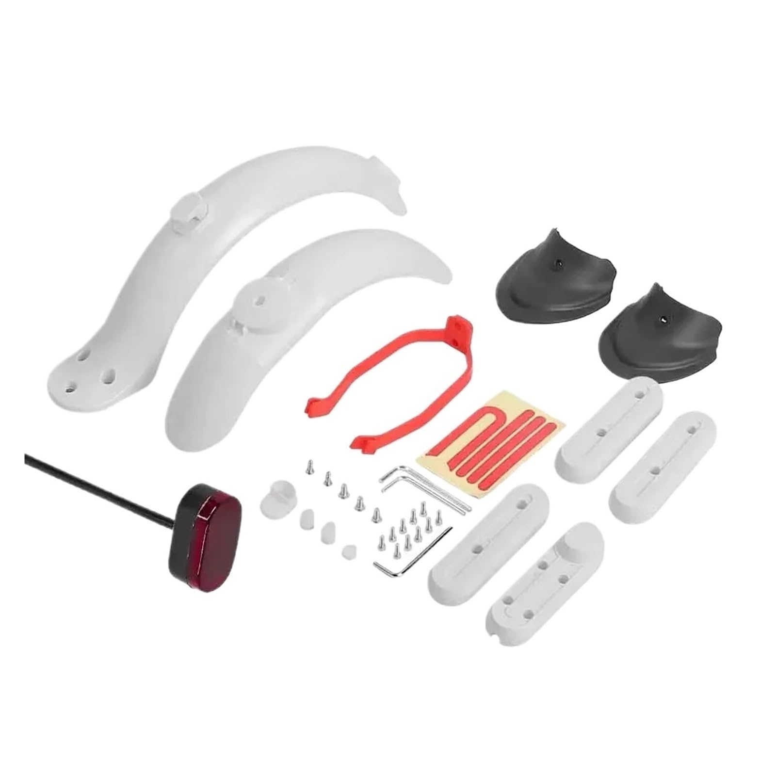 Set parafanghi Anteriori e Posteriori for Monopattino Elettrico M365/Pro, Supporto parafango, Protezione Posteriore, copriruota, coprimozzo con Luce Freno(B-White)