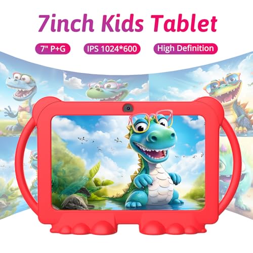 Image of 2026 Tablet for Kids, Android 12 Kids Tablets 7 inch, 4+32GB ROM(1TB Expand), Toddler Tablet with Parental Control, BT, WiFi, Dual Camera, Shockproof Case, Kids APP Preinstalled, Education(Red)