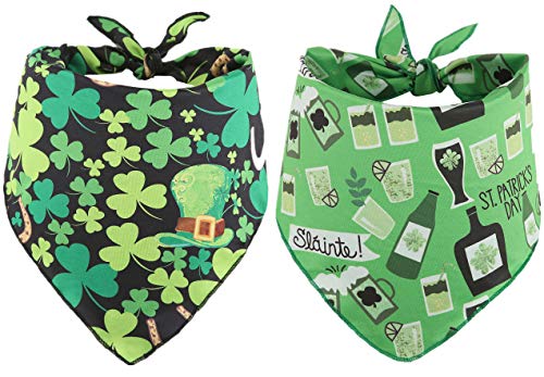 St Patricks Day Dog Bandana Pack of 2,Triangle Bibs Pet Scarf for Medium to Large Dogs